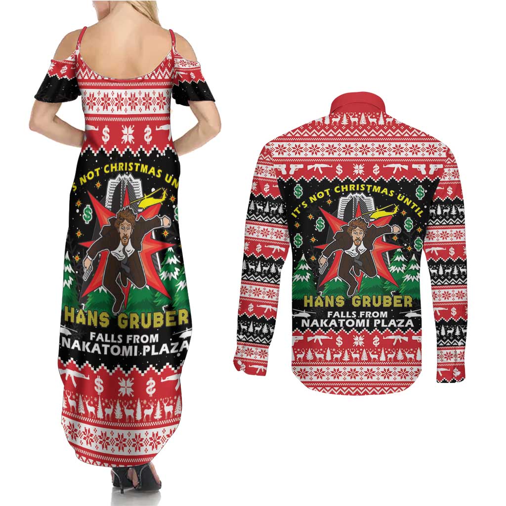 Nakatomi Plaza Christmas Couples Matching Summer Maxi Dress and Long Sleeve Button Shirt Hans Gruber Party 1988 - Wonder Print Shop