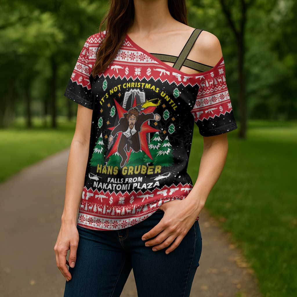 Nakatomi Plaza Christmas Cross Shoulder Shirt Hans Gruber Party 1988 - Wonder Print Shop