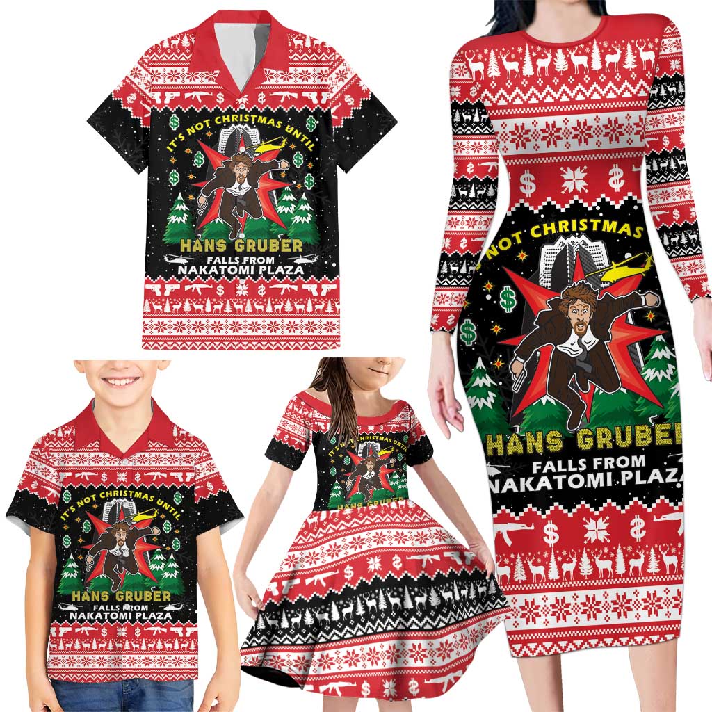 Nakatomi Plaza Christmas Family Matching Long Sleeve Bodycon Dress and Hawaiian Shirt Hans Gruber Party 1988 - Wonder Print Shop