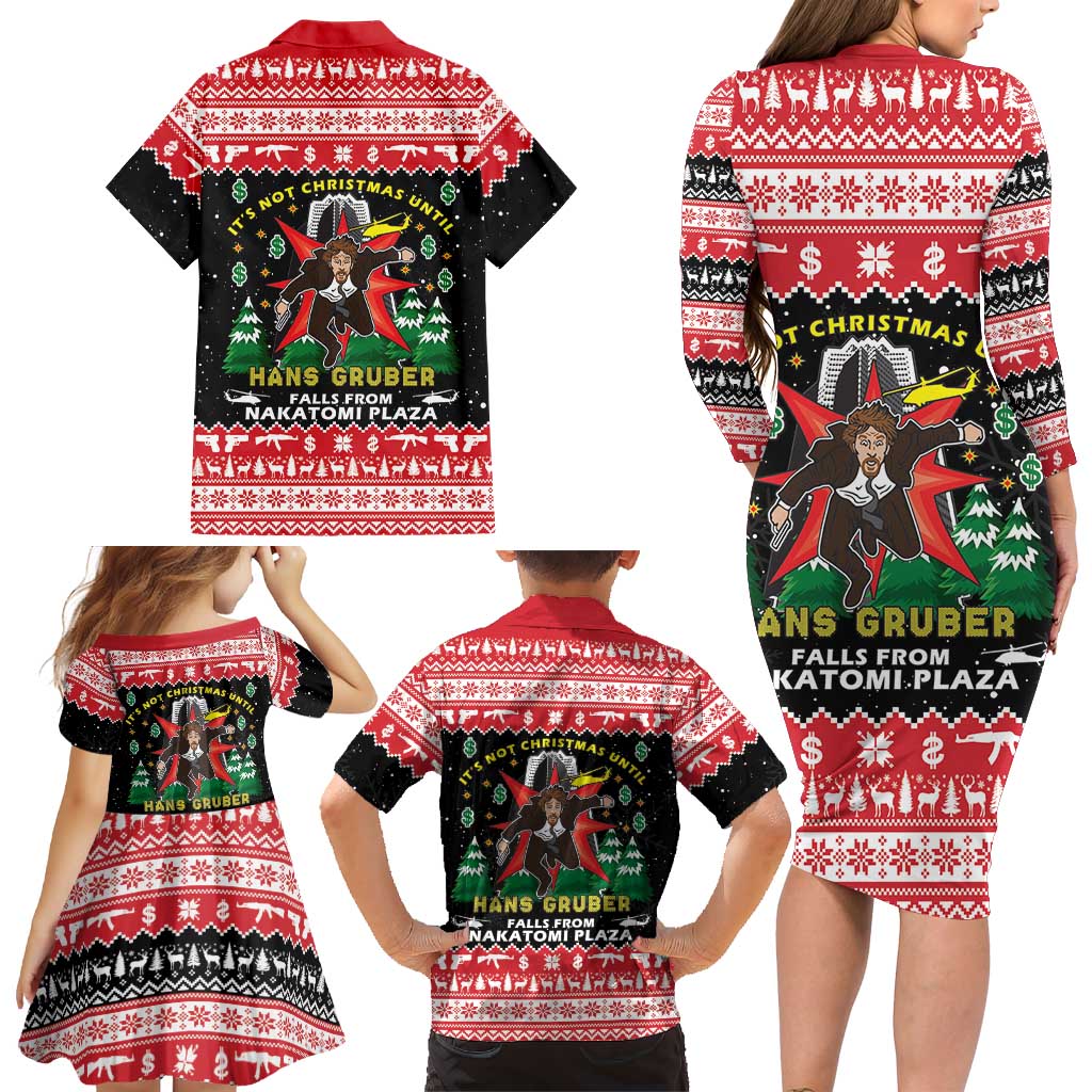 Nakatomi Plaza Christmas Family Matching Long Sleeve Bodycon Dress and Hawaiian Shirt Hans Gruber Party 1988 - Wonder Print Shop