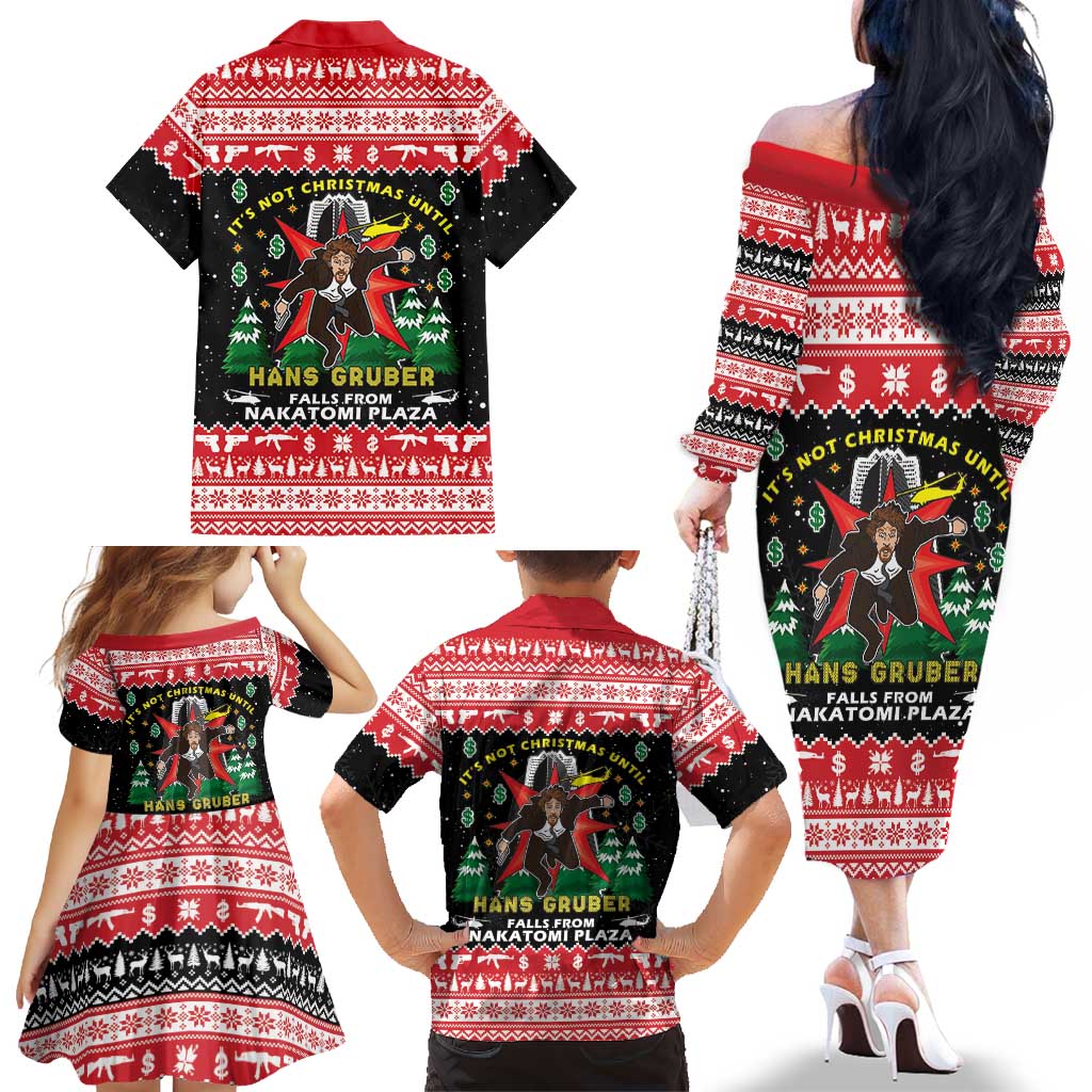Nakatomi Plaza Christmas Family Matching Off The Shoulder Long Sleeve Dress and Hawaiian Shirt Hans Gruber Party 1988 - Wonder Print Shop