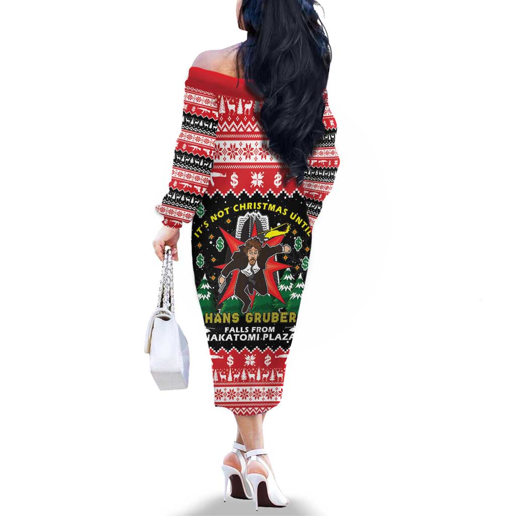 Nakatomi Plaza Christmas Family Matching Off The Shoulder Long Sleeve Dress and Hawaiian Shirt Hans Gruber Party 1988 - Wonder Print Shop