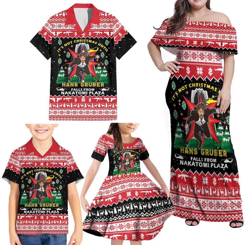 Nakatomi Plaza Christmas Family Matching Off Shoulder Maxi Dress and Hawaiian Shirt Hans Gruber Party 1988 - Wonder Print Shop