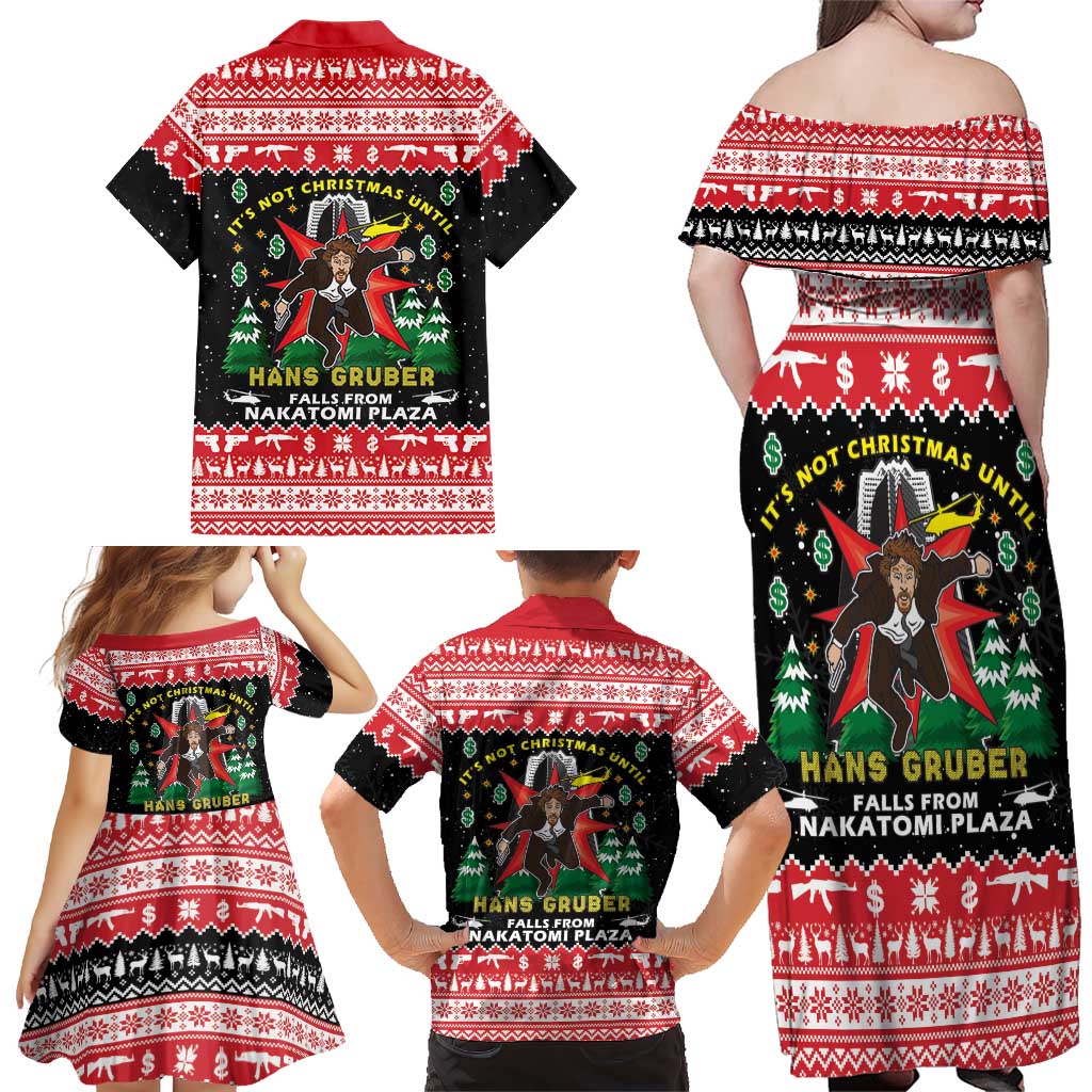 Nakatomi Plaza Christmas Family Matching Off Shoulder Maxi Dress and Hawaiian Shirt Hans Gruber Party 1988 - Wonder Print Shop