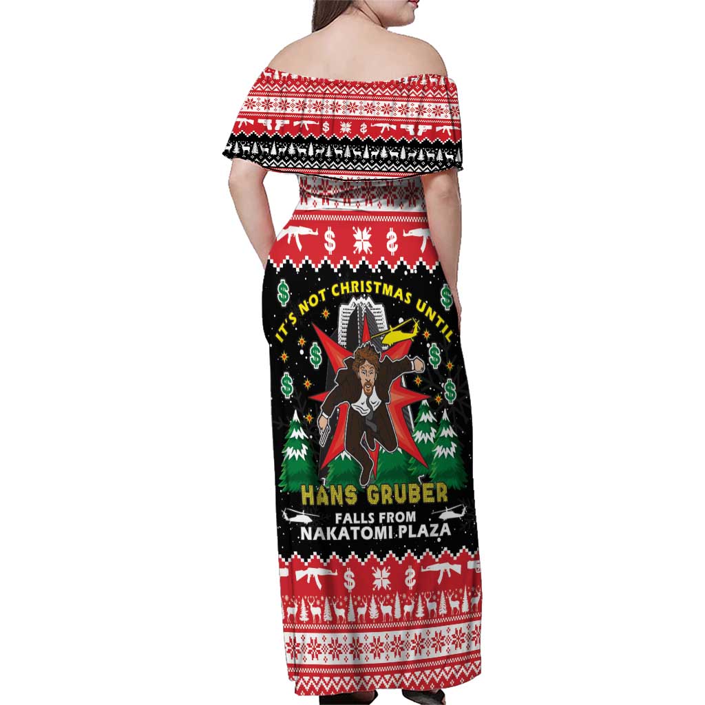 Nakatomi Plaza Christmas Family Matching Off Shoulder Maxi Dress and Hawaiian Shirt Hans Gruber Party 1988 - Wonder Print Shop