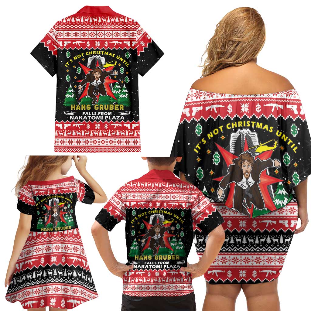 Nakatomi Plaza Christmas Family Matching Off Shoulder Short Dress and Hawaiian Shirt Hans Gruber Party 1988 - Wonder Print Shop