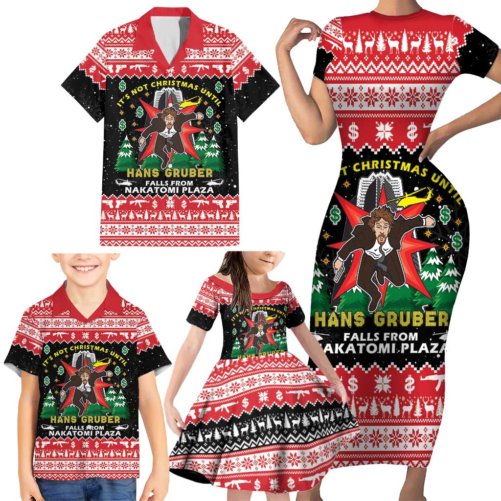 Nakatomi Plaza Christmas Family Matching Short Sleeve Bodycon Dress and Hawaiian Shirt Hans Gruber Party 1988 - Wonder Print Shop