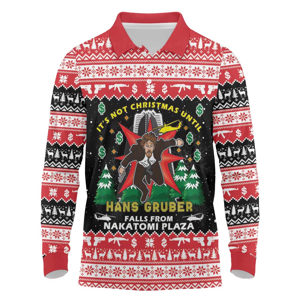 Nakatomi Plaza Christmas Long Sleeve Polo Shirt Hans Gruber Party 1988 - Wonder Print Shop