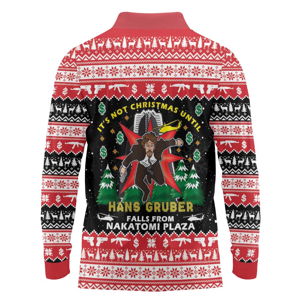 Nakatomi Plaza Christmas Long Sleeve Polo Shirt Hans Gruber Party 1988 - Wonder Print Shop