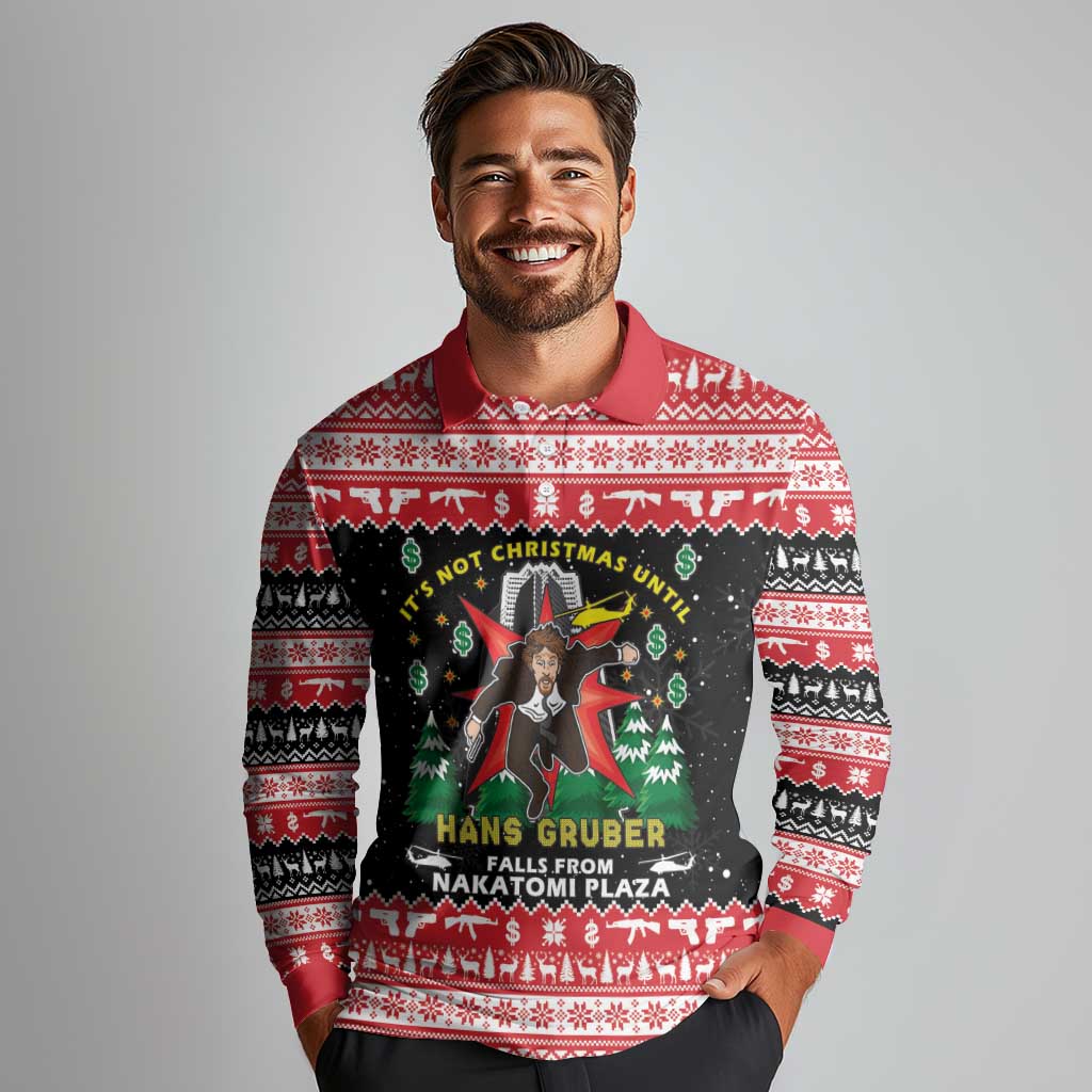 Nakatomi Plaza Christmas Long Sleeve Polo Shirt Hans Gruber Party 1988 - Wonder Print Shop