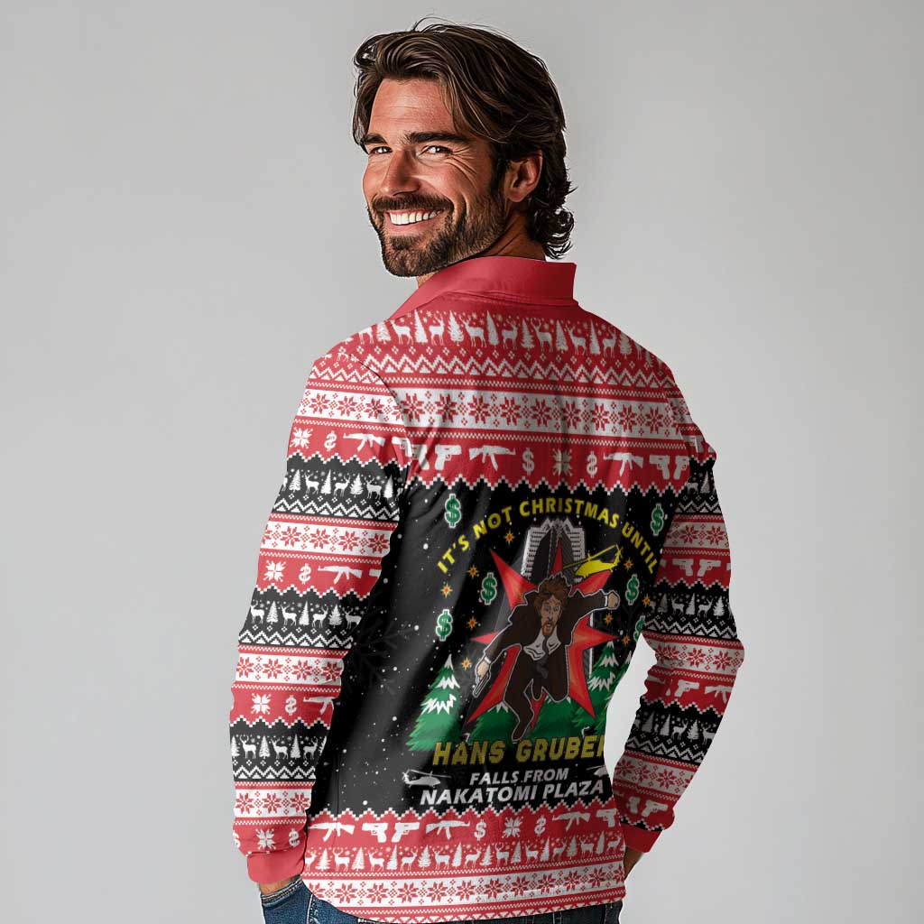 Nakatomi Plaza Christmas Long Sleeve Polo Shirt Hans Gruber Party 1988 - Wonder Print Shop