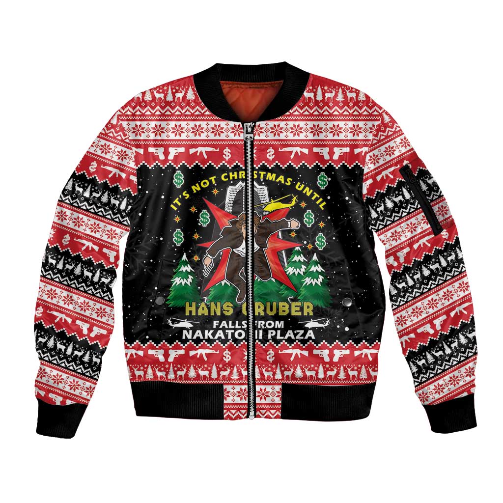 Nakatomi Plaza Christmas Sleeve Zip Bomber Jacket Hans Gruber Party 1988 - Wonder Print Shop