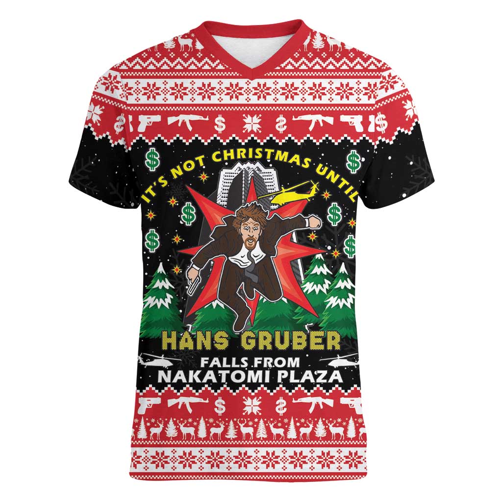 Nakatomi Plaza Christmas Women V-Neck T-Shirt Hans Gruber Party 1988 - Wonder Print Shop