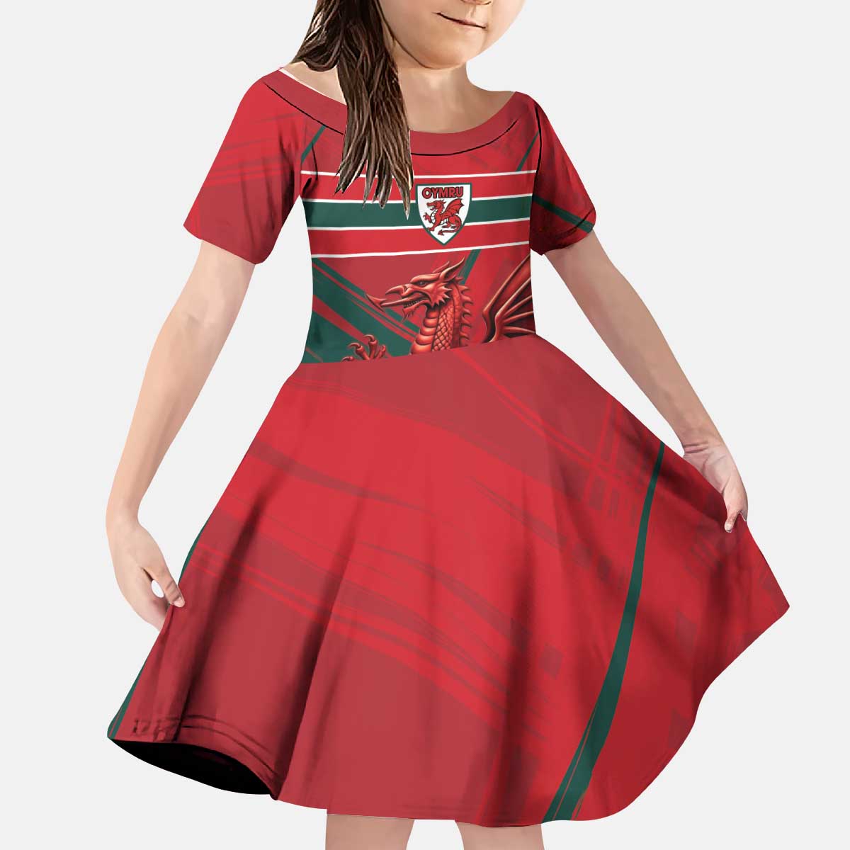 Wales Football Red Dragon Custom Kid Short Sleeve Dress Welsh National Team Spirit