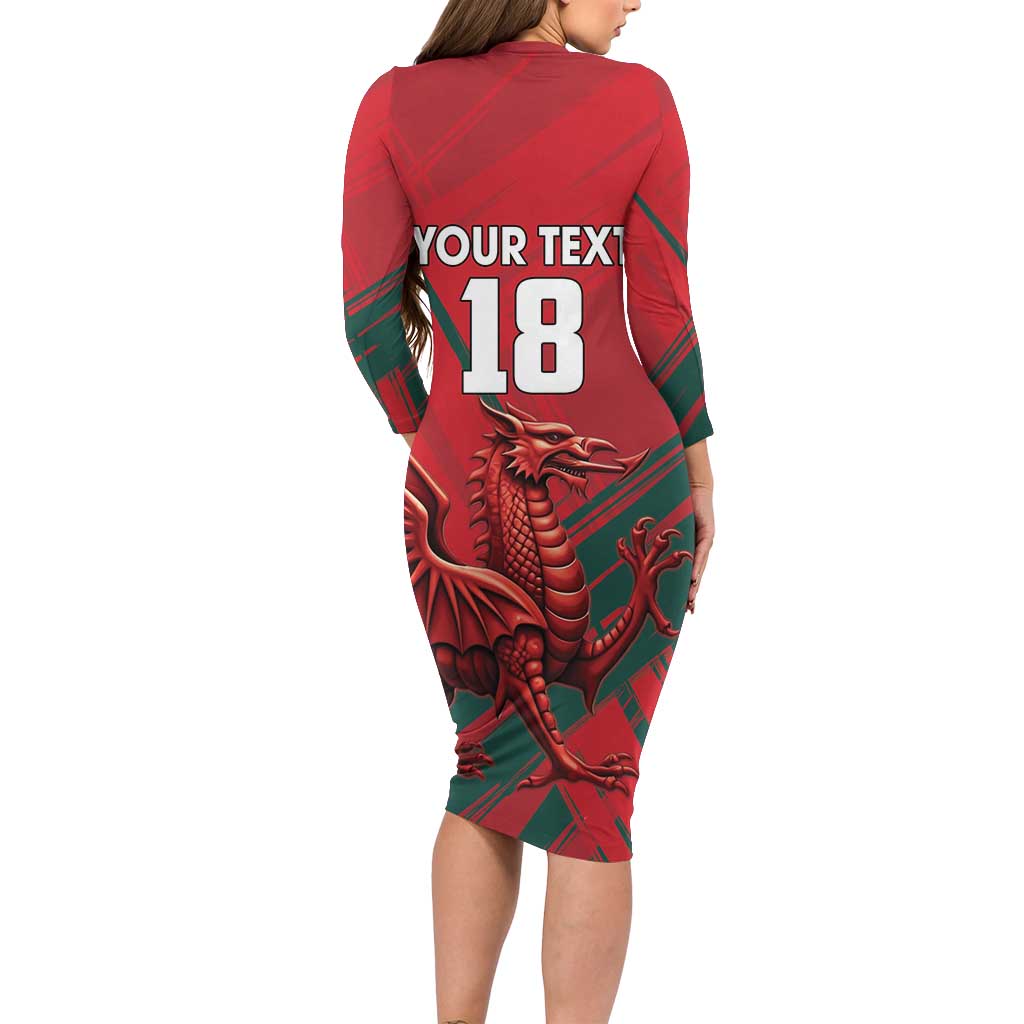 Wales Football Red Dragon Custom Long Sleeve Bodycon Dress Welsh National Team Spirit