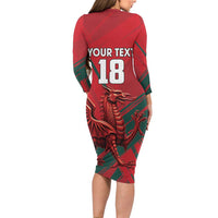 Wales Football Red Dragon Custom Long Sleeve Bodycon Dress Welsh National Team Spirit