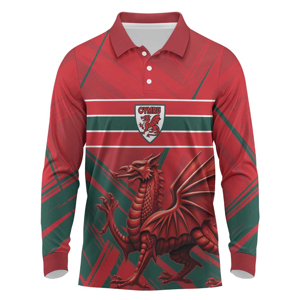 Wales Football Red Dragon Custom Long Sleeve Polo Shirt Welsh National Team Spirit