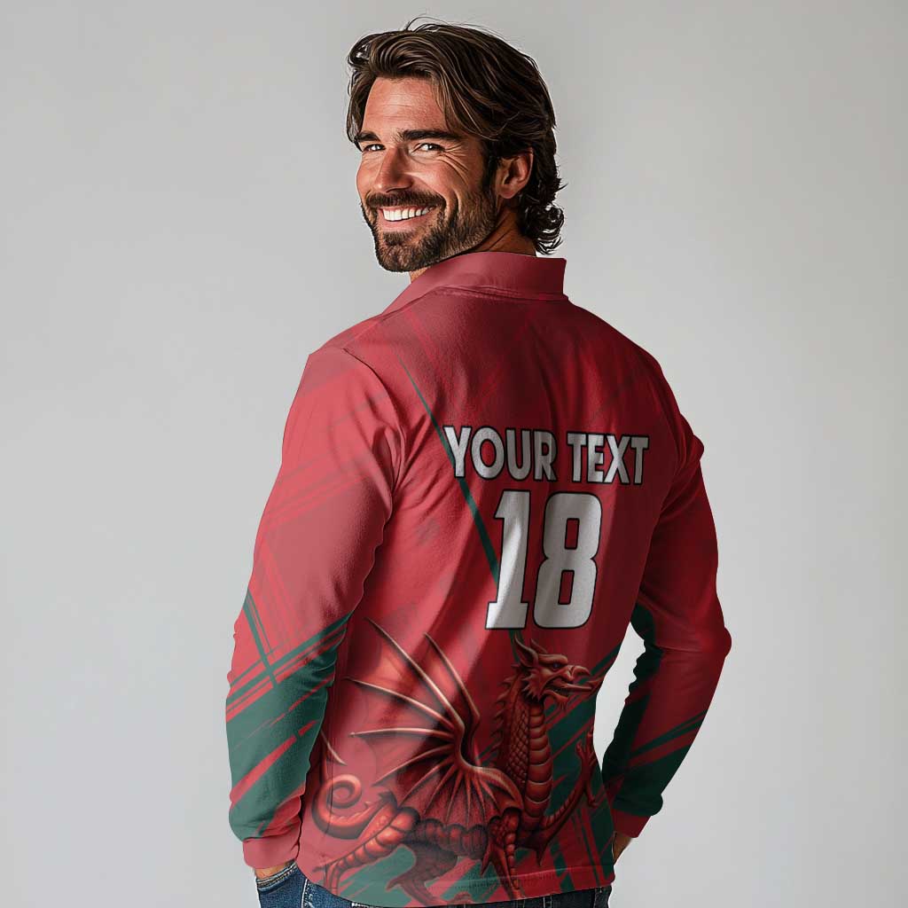 Wales Football Red Dragon Custom Long Sleeve Polo Shirt Welsh National Team Spirit