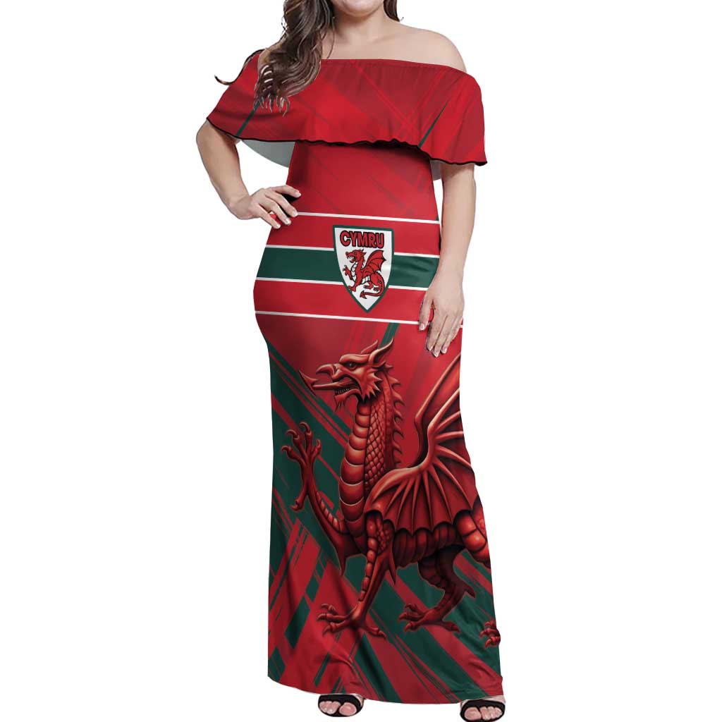 Wales Football Red Dragon Custom Off Shoulder Maxi Dress Welsh National Team Spirit