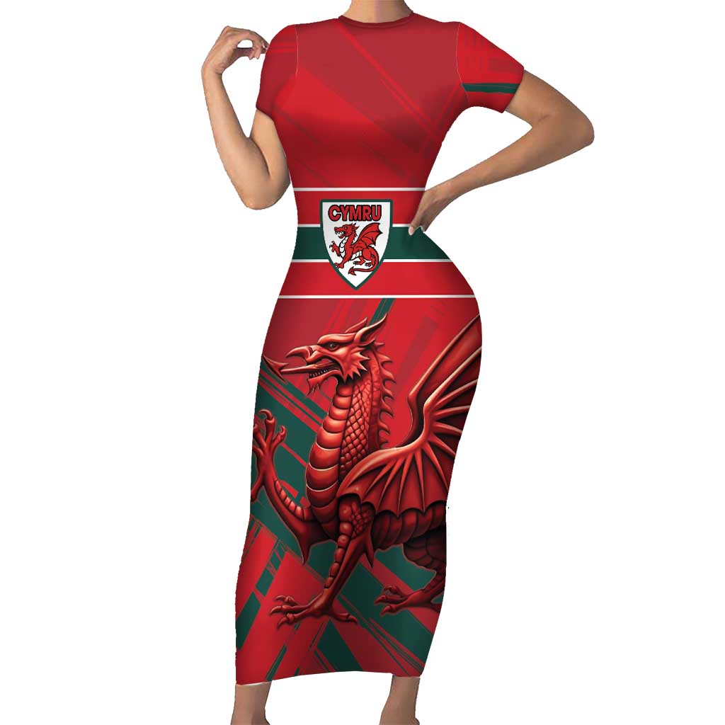Wales Football Red Dragon Custom Short Sleeve Bodycon Dress Welsh National Team Spirit