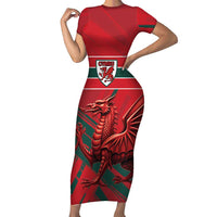 Wales Football Red Dragon Custom Short Sleeve Bodycon Dress Welsh National Team Spirit