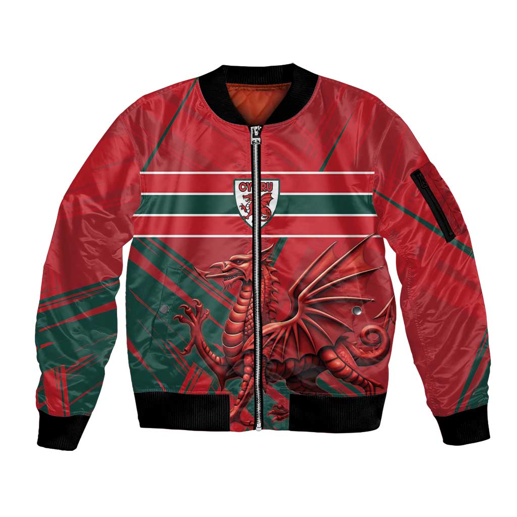 Wales Football Red Dragon Custom Sleeve Zip Bomber Jacket Welsh National Team Spirit
