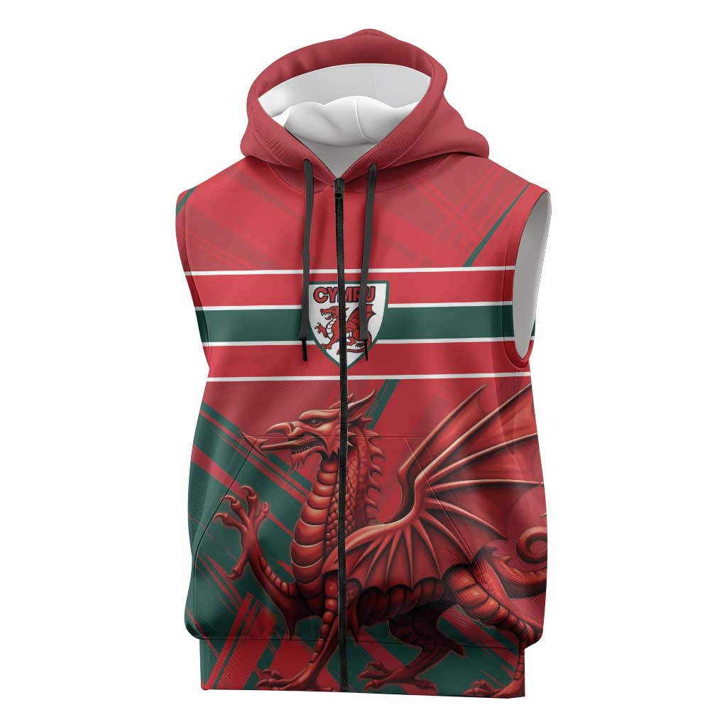 Wales Football Red Dragon Custom Sleeveless Zip Hoodie Welsh National Team Spirit
