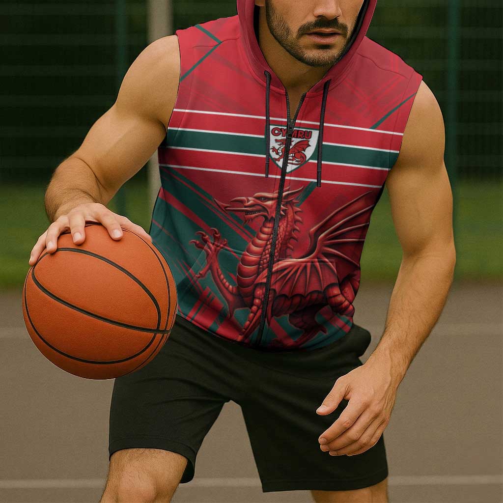 Wales Football Red Dragon Custom Sleeveless Zip Hoodie Welsh National Team Spirit