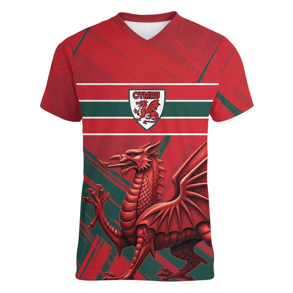 Wales Football Red Dragon Custom Women V-Neck T-Shirt Welsh National Team Spirit