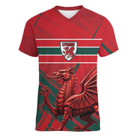 Wales Football Red Dragon Custom Women V-Neck T-Shirt Welsh National Team Spirit
