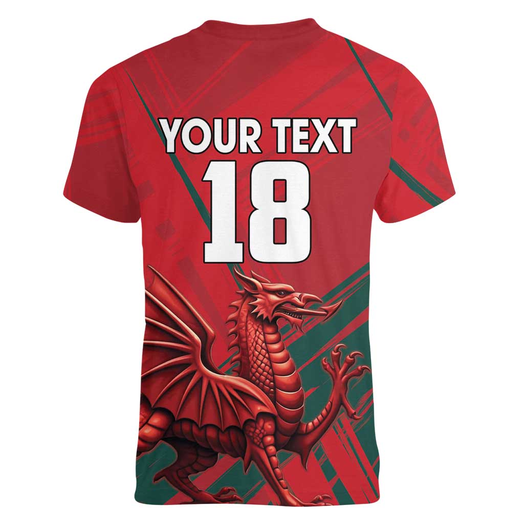 Wales Football Red Dragon Custom Women V-Neck T-Shirt Welsh National Team Spirit