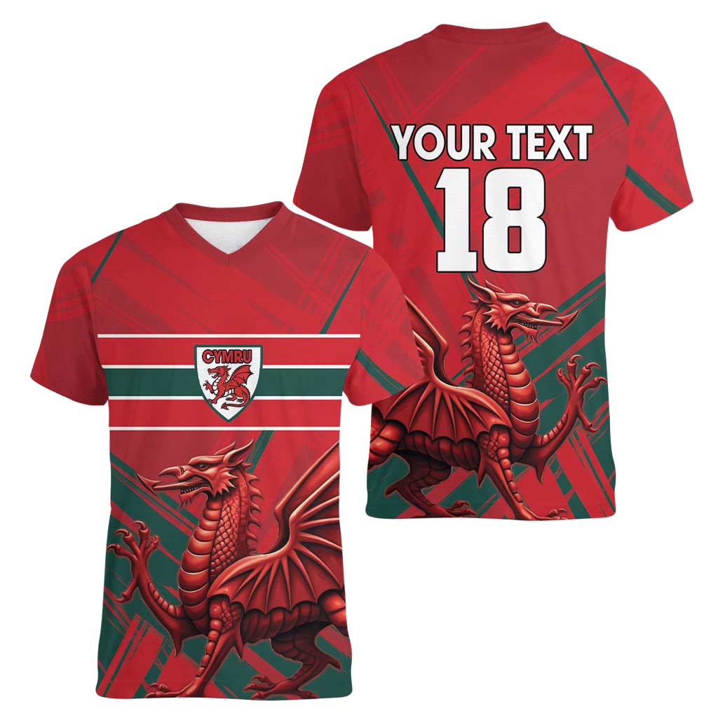 Wales Football Red Dragon Custom Women V-Neck T-Shirt Welsh National Team Spirit