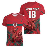 Wales Football Red Dragon Custom Women V-Neck T-Shirt Welsh National Team Spirit