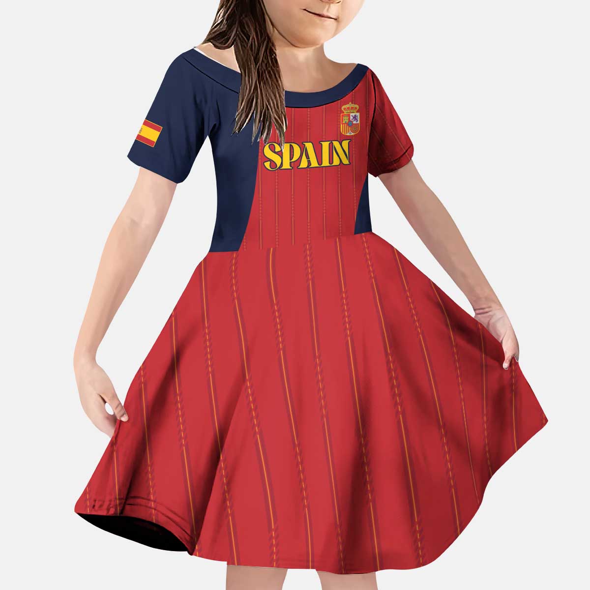Custom Spain Football Kid Short Sleeve Dress La Roja National Pride