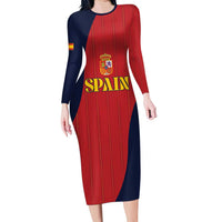 Custom Spain Football Long Sleeve Bodycon Dress La Roja National Pride