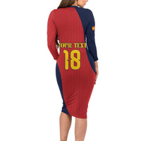 Custom Spain Football Long Sleeve Bodycon Dress La Roja National Pride