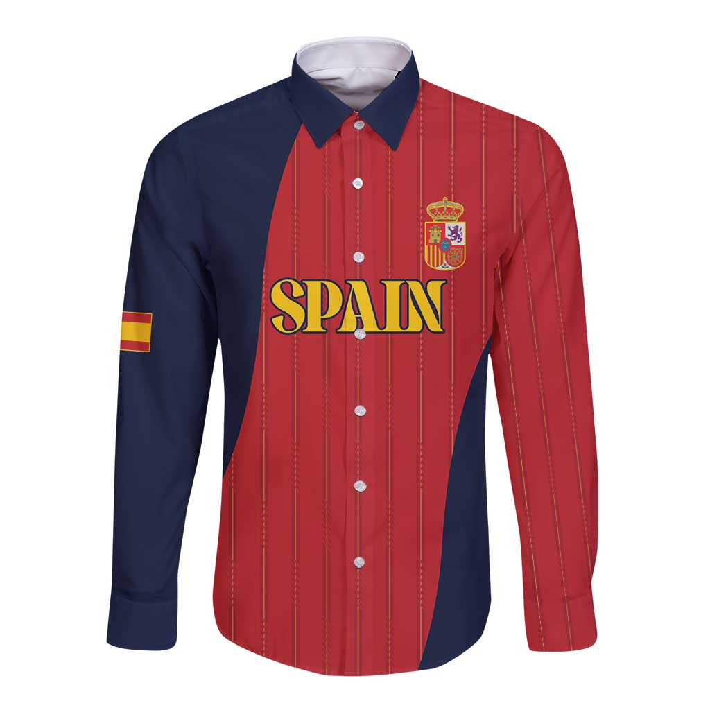 Custom Spain Football Long Sleeve Button Shirt La Roja National Pride