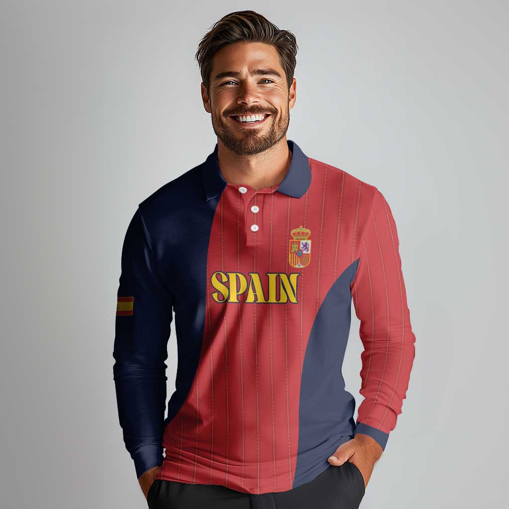 Custom Spain Football Long Sleeve Polo Shirt La Roja National Pride
