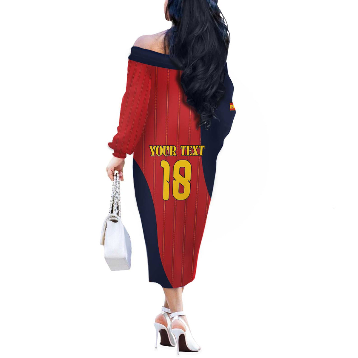 Custom Spain Football Off The Shoulder Long Sleeve Dress La Roja National Pride