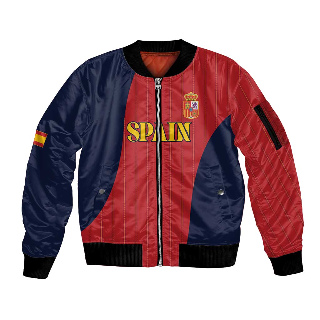 Custom Spain Football Sleeve Zip Bomber Jacket La Roja National Pride