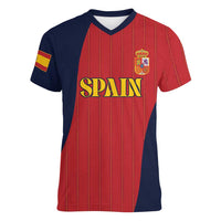 Custom Spain Football Women V-Neck T-Shirt La Roja National Pride