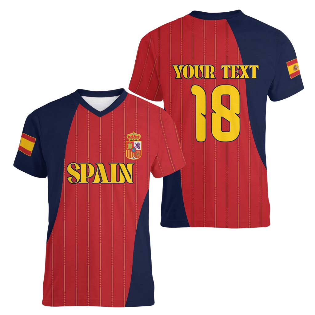 Custom Spain Football Women V-Neck T-Shirt La Roja National Pride