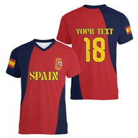 Custom Spain Football Women V-Neck T-Shirt La Roja National Pride