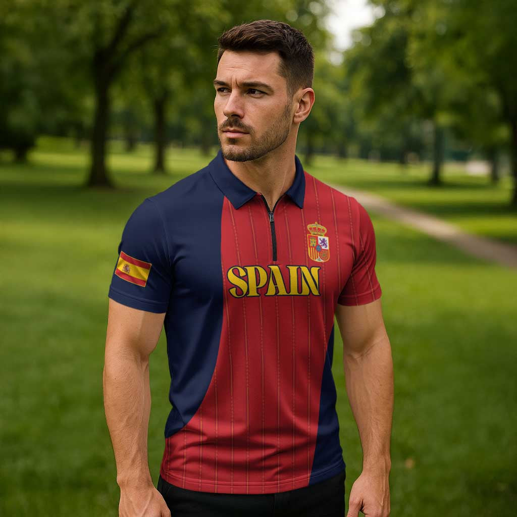 Custom Spain Football Zipper Polo Shirt La Roja National Pride