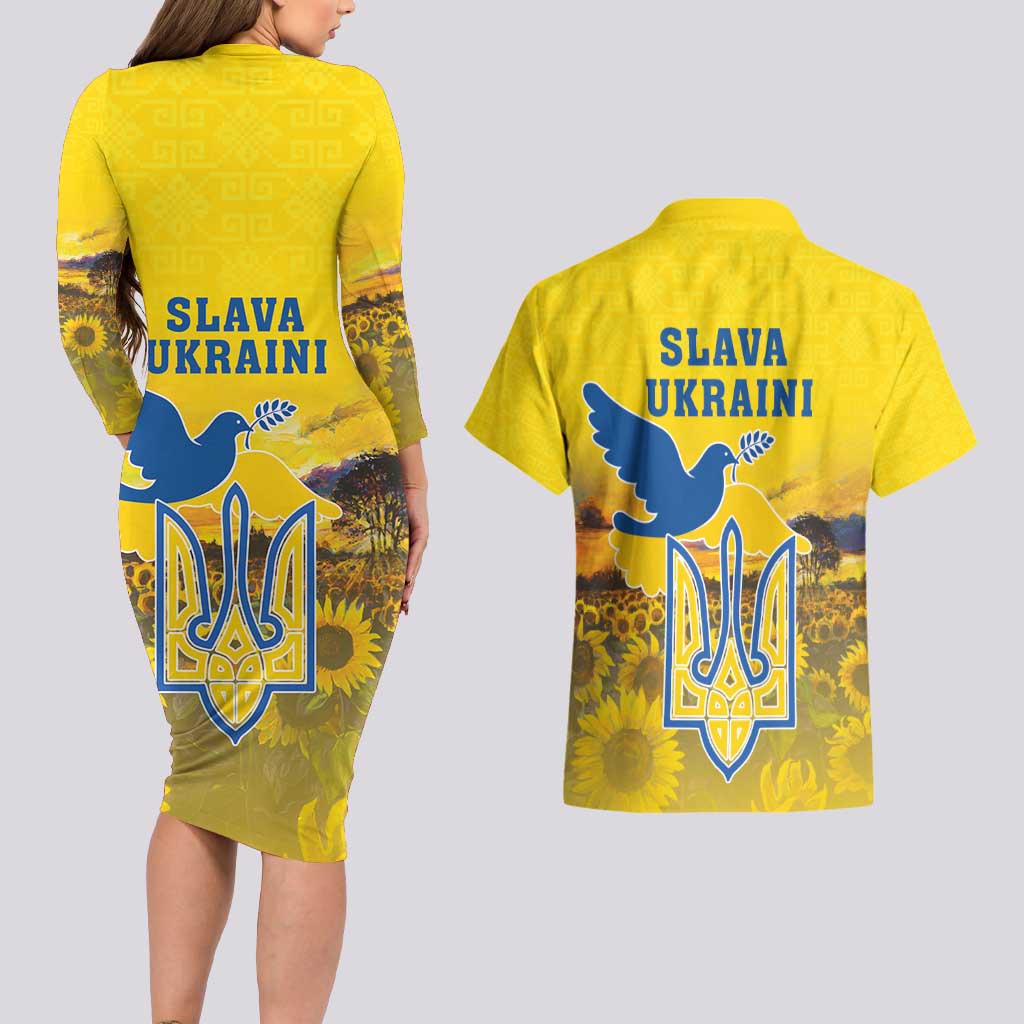 Ukraine Monument Independence Day Couples Matching Long Sleeve Bodycon Dress and Hawaiian Shirt Glory to Ukraine!