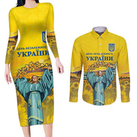 Ukraine Monument Independence Day Couples Matching Long Sleeve Bodycon Dress and Long Sleeve Button Shirt Glory to Ukraine!