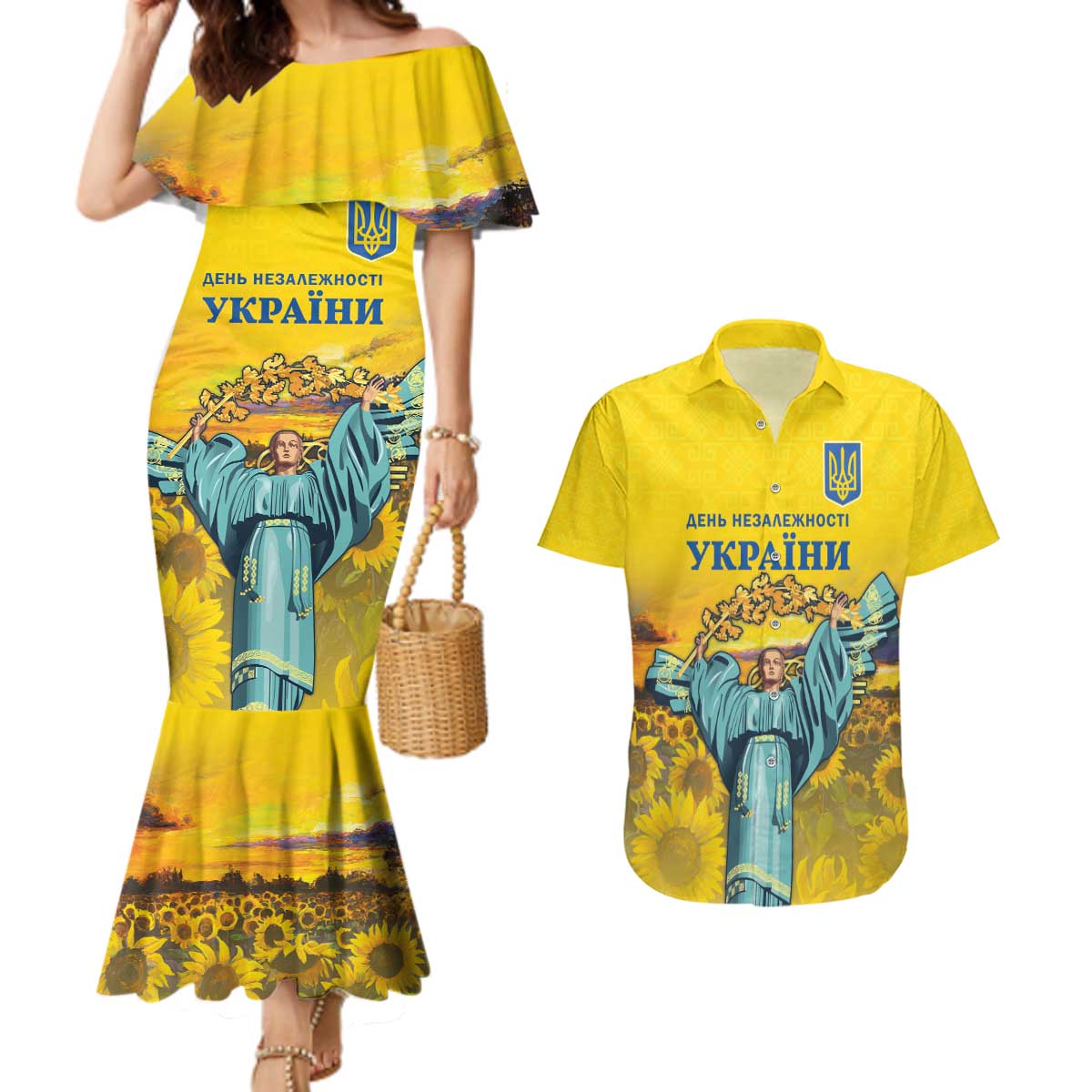 Ukraine Monument Independence Day Couples Matching Mermaid Dress and Hawaiian Shirt Glory to Ukraine!