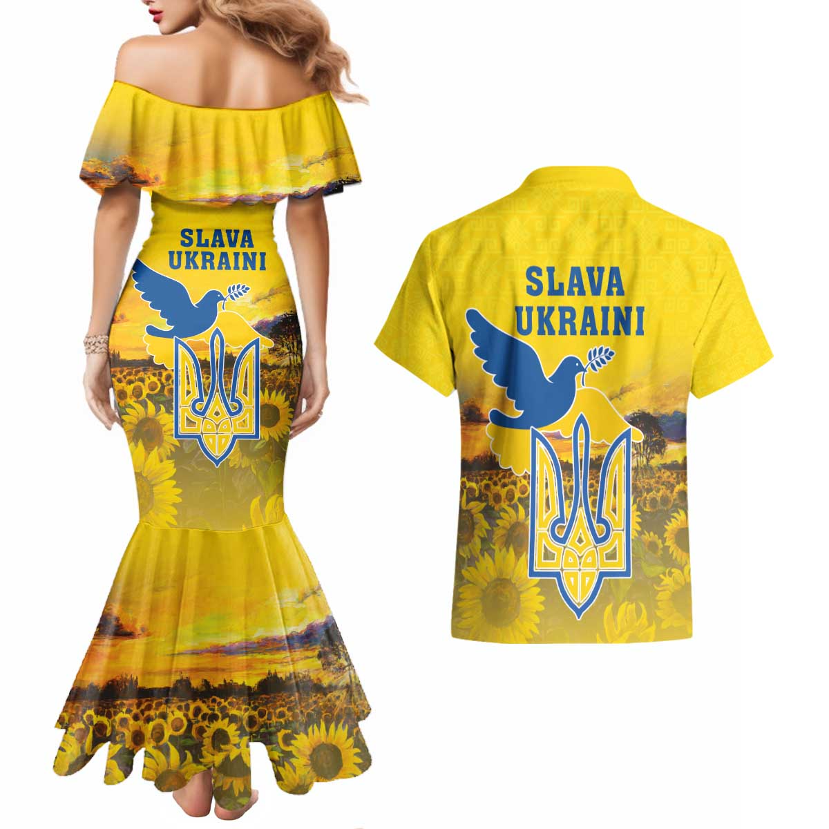 Ukraine Monument Independence Day Couples Matching Mermaid Dress and Hawaiian Shirt Glory to Ukraine!
