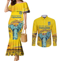Ukraine Monument Independence Day Couples Matching Mermaid Dress and Long Sleeve Button Shirt Glory to Ukraine!