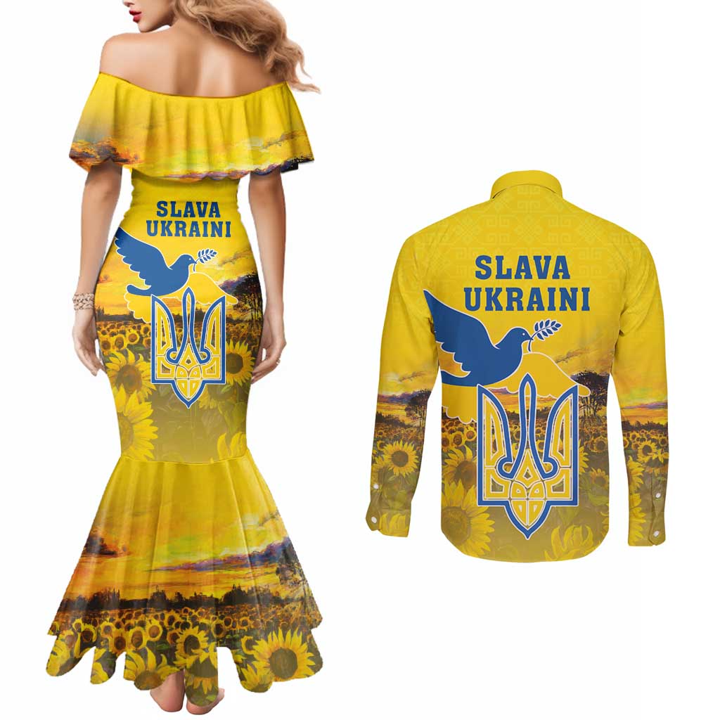 Ukraine Monument Independence Day Couples Matching Mermaid Dress and Long Sleeve Button Shirt Glory to Ukraine!
